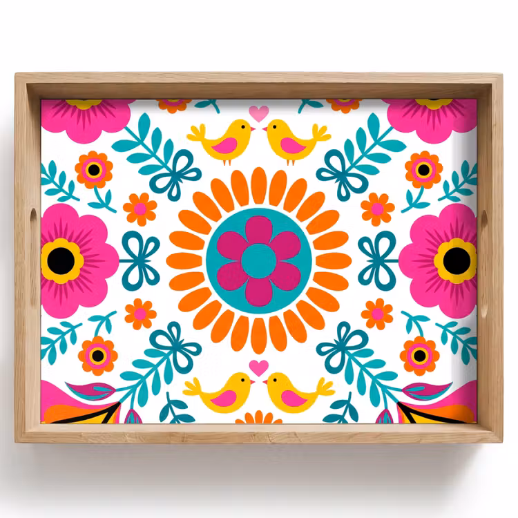 Tablett - Blumen – Vogel – Muster – Bunt – Modern — 1