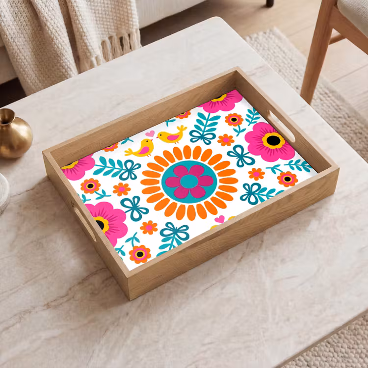 Tablett - Blumen – Vogel – Muster – Bunt – Modern — 2