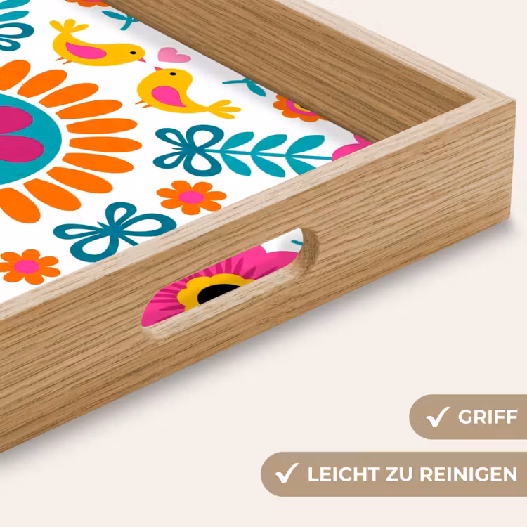 Tablett - Blumen – Vogel – Muster – Bunt – Modern — 8