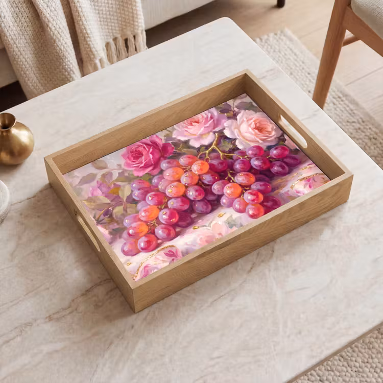Tablett - Essen – Blumen – Stillleben – Rosa – Gold — 2