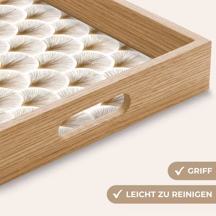 Tablett - Fächer – Art Déco – Elegant – Gold – Weiß — 8