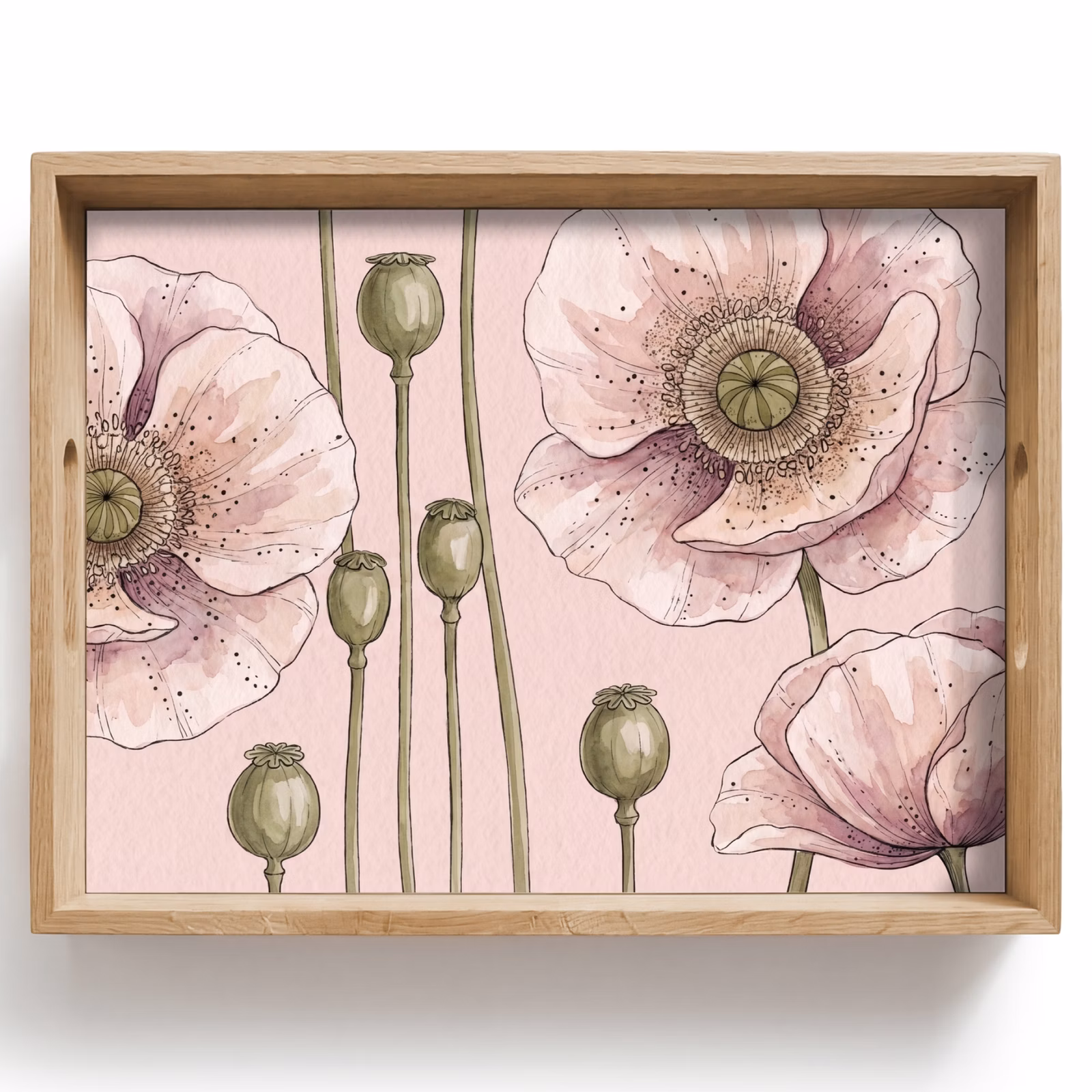 Tablett - Blumen – Sommer – Natur – Aquarell – Rosa — 1
