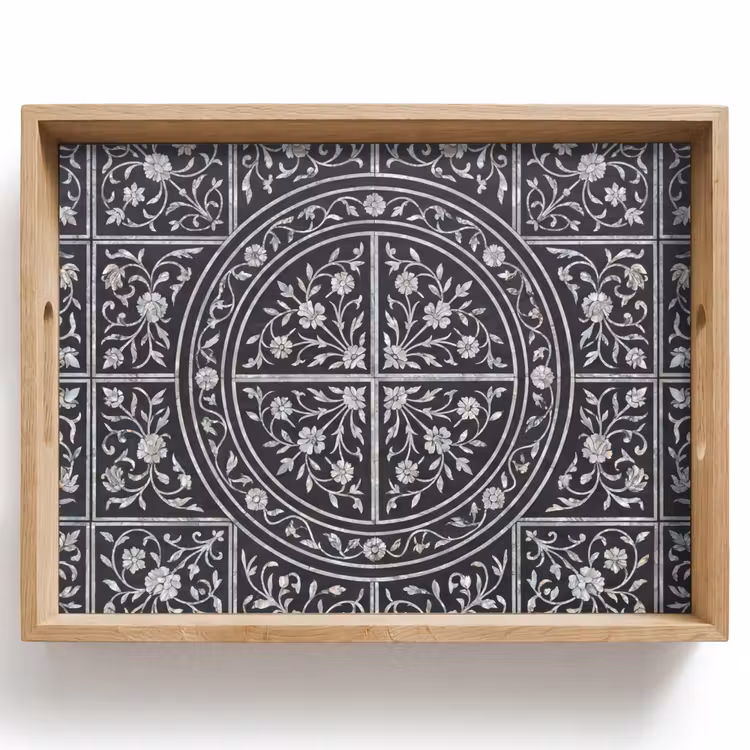 Tablett - Muster – Blumenmotiv – Dekoration – Klassisch – Schwarz — 1