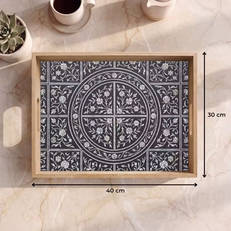 Tablett - Muster – Blumenmotiv – Dekoration – Klassisch – Schwarz — 7