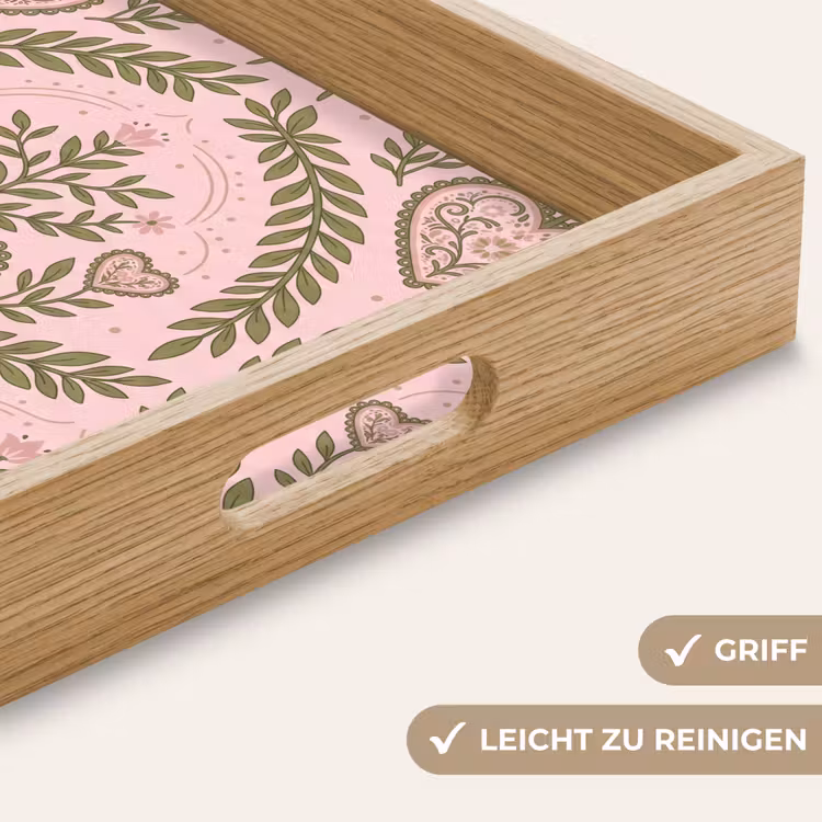 Tablett - Muster – Herz – Blumen – Folkloristisch – Rosa — 8