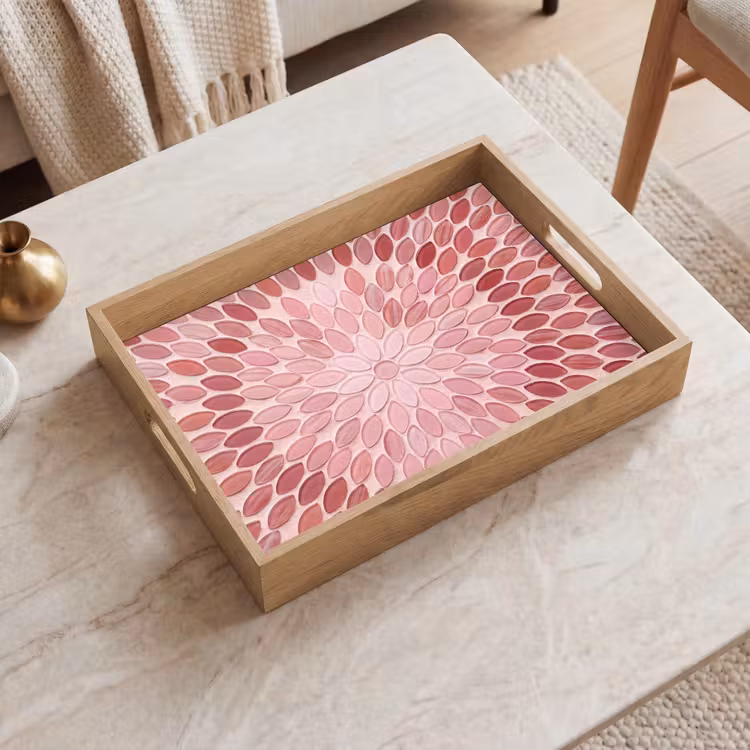 Tablett - Muster – Mosaik – Oval – Abstrakt – Rosa — 2