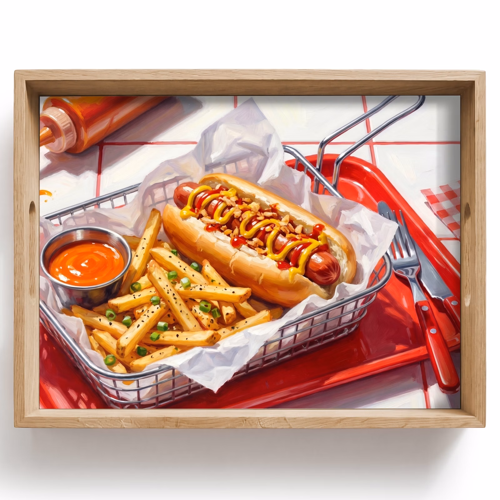 Tablett - Essen – Hotdog – Fast Food – Modern – Rot — 1