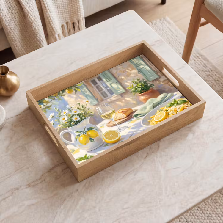 Tablett - Essen – Terrasse – Sommer – Gemalt – Gelb — 2