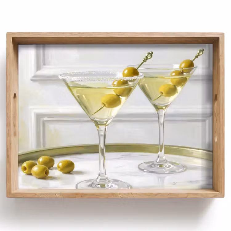 Tablett - Getränke – Martini – Oliven – Modern – Weiß — 1