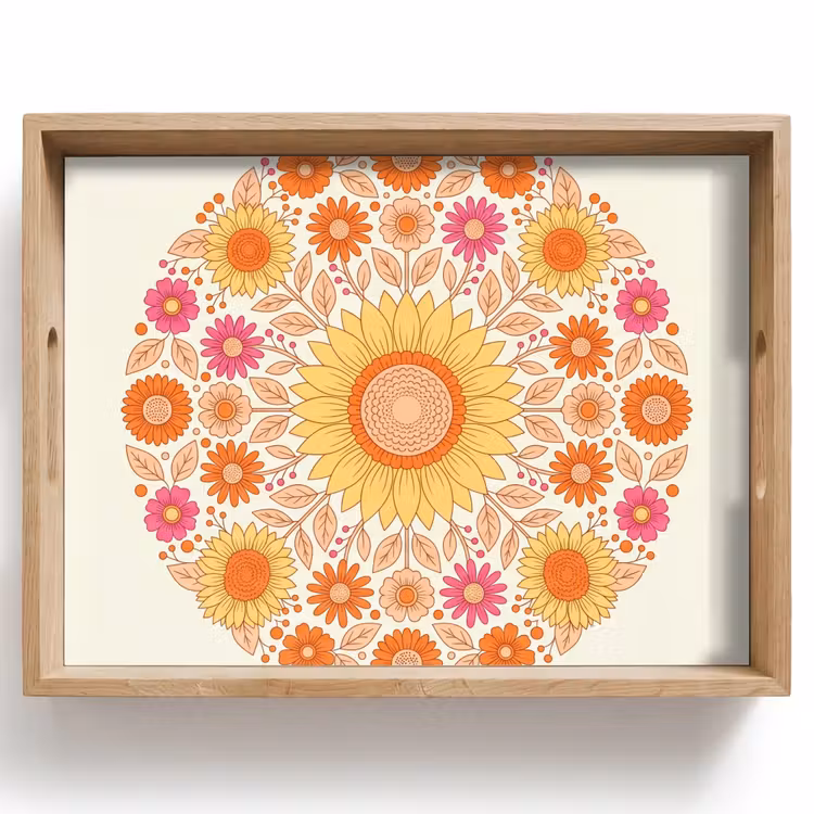 Tablett - Blumen – Mandala – Muster – Bunt — 1