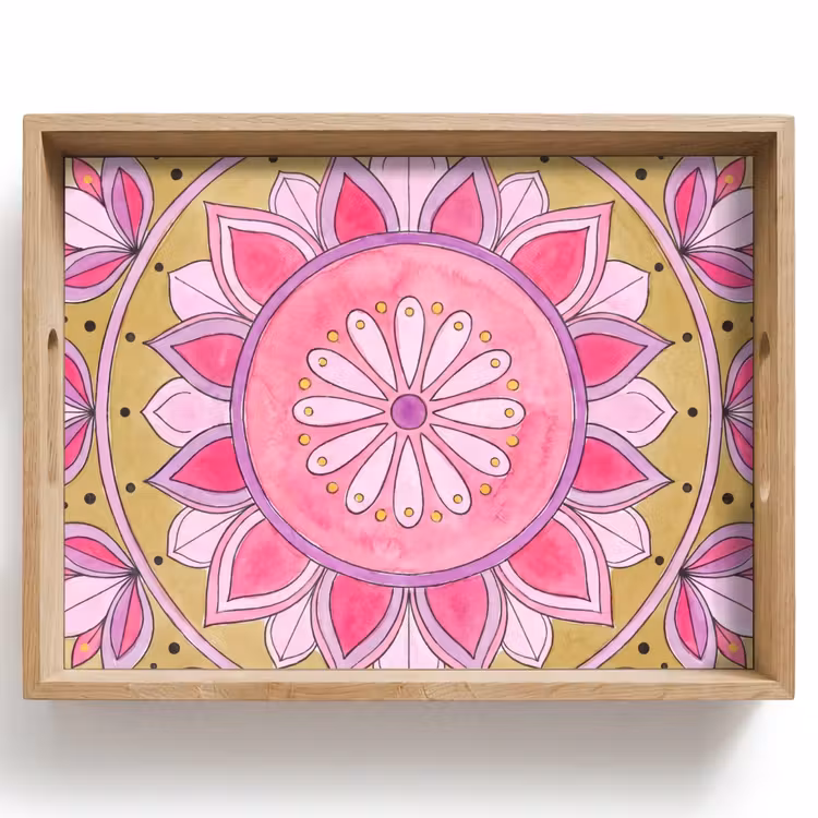 Tablett - Mandala – Muster – Kunst – Aquarell – Rosa — 1