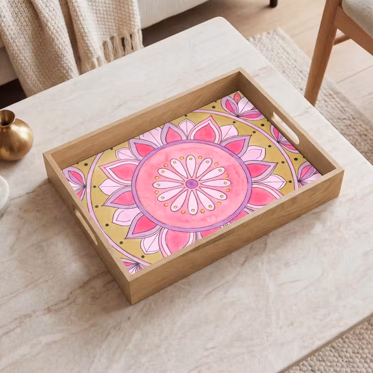 Tablett - Mandala – Muster – Kunst – Aquarell – Rosa — 2