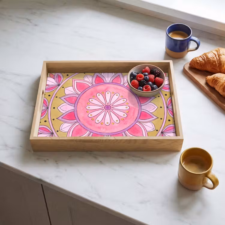 Tablett - Mandala – Muster – Kunst – Aquarell – Rosa — 3