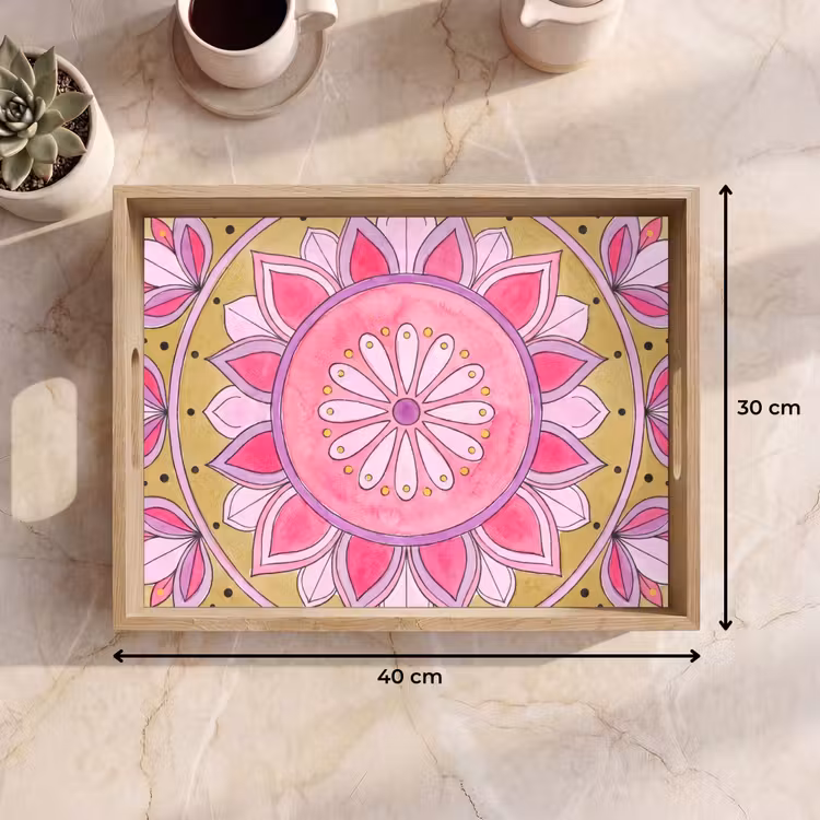 Tablett - Mandala – Muster – Kunst – Aquarell – Rosa — 7