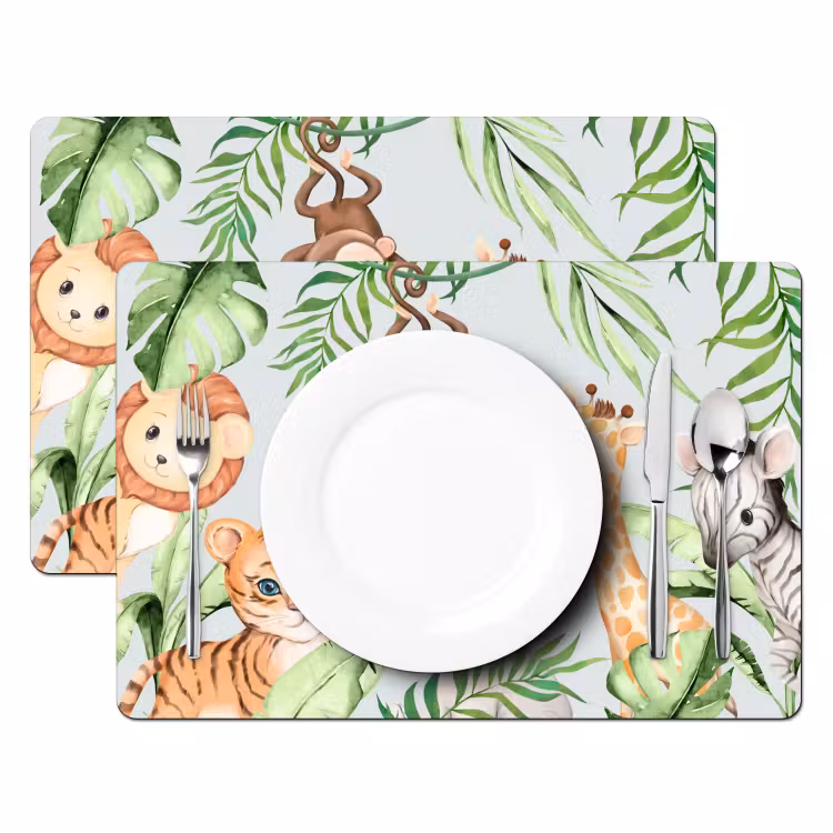 Tischset - 6 Stück - Aquarell - Tiere - Kinder - Pflanzen - 6 Stück — 2