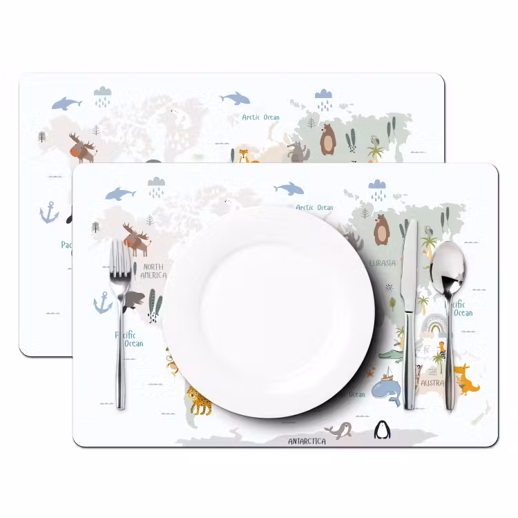 Tischset - 6 Stück - Weltkarte - Tiere - Kinder - Pastell - 6 Stück — 2
