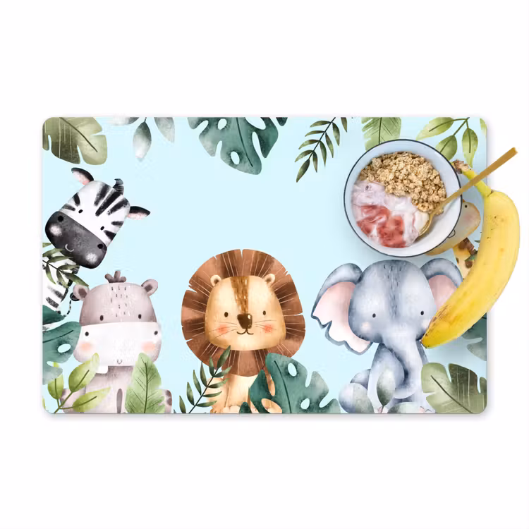 Tischset - 6 Stück - Wildtiere - Kinder - Blau - Aquarell - Blätter - 6 Stück — 1