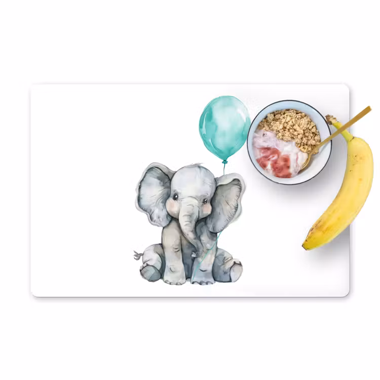 Tischset - 6 Stück - Elefant - Baby - Tiere - Blauer Ballon - 6 Stück — 1