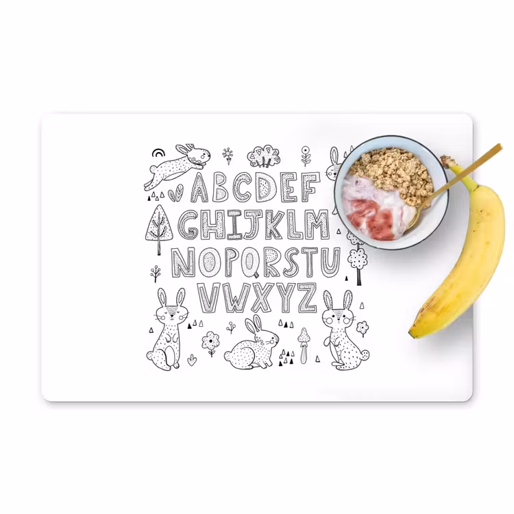 Tischset - 6 Stück - Illustration Alphabet mit Kaninchen schwarz und weiß - 6 Stück — 1