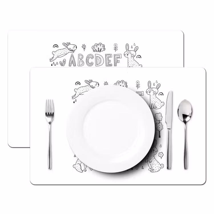 Tischset - 6 Stück - Illustration Alphabet mit Kaninchen schwarz und weiß - 6 Stück — 2