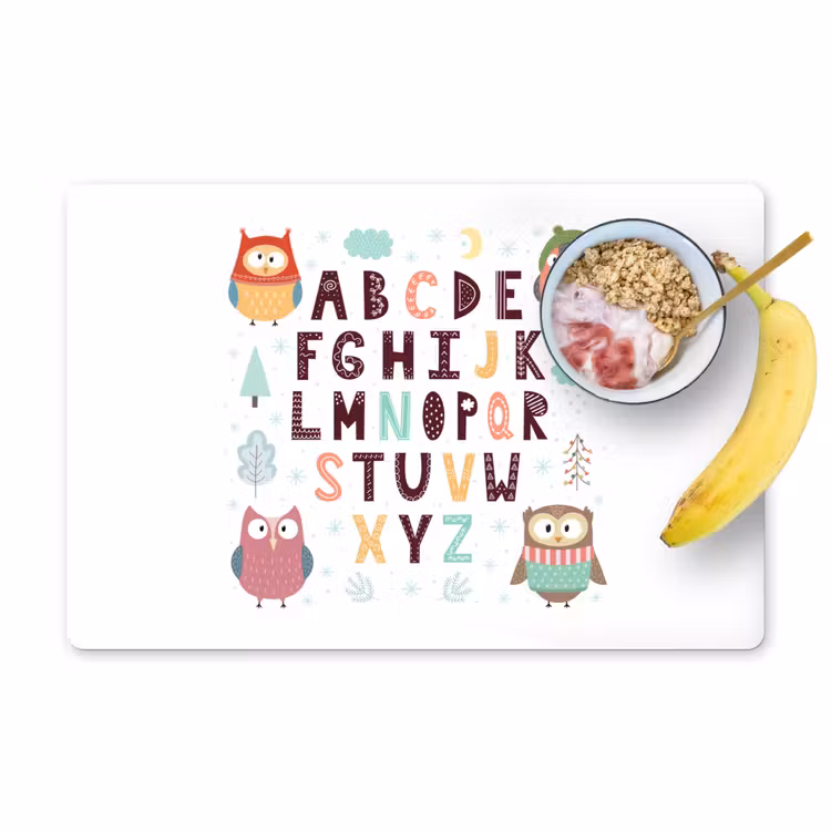 Tischset - 6 Stück - Illustration Alphabet mit lustigen Eulen - 6 Stück — 1