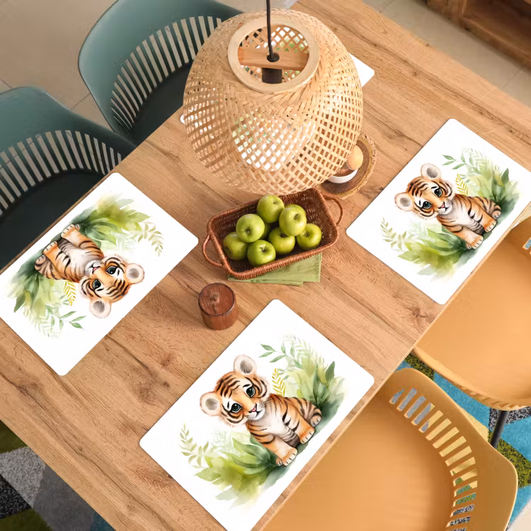 Tischset - 6 Stück - Tiger - Pflanzen - Kind - Aquarell - Wildtiere - 6 Stück — 3