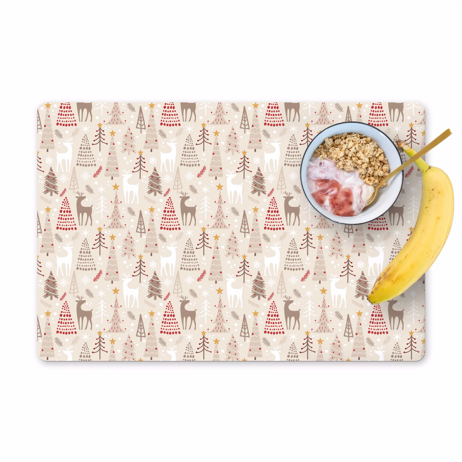 Tischset - Weihnachtsbaum - Rentier - Beige - Muster - Weihnachten - 6 Stück — 1