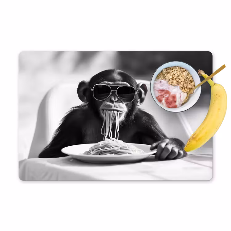 Tischset - Affe - Spaghetti - Sonnenbrille - Schwarz und weiß - Cool - Tier - 6 Stück — 1