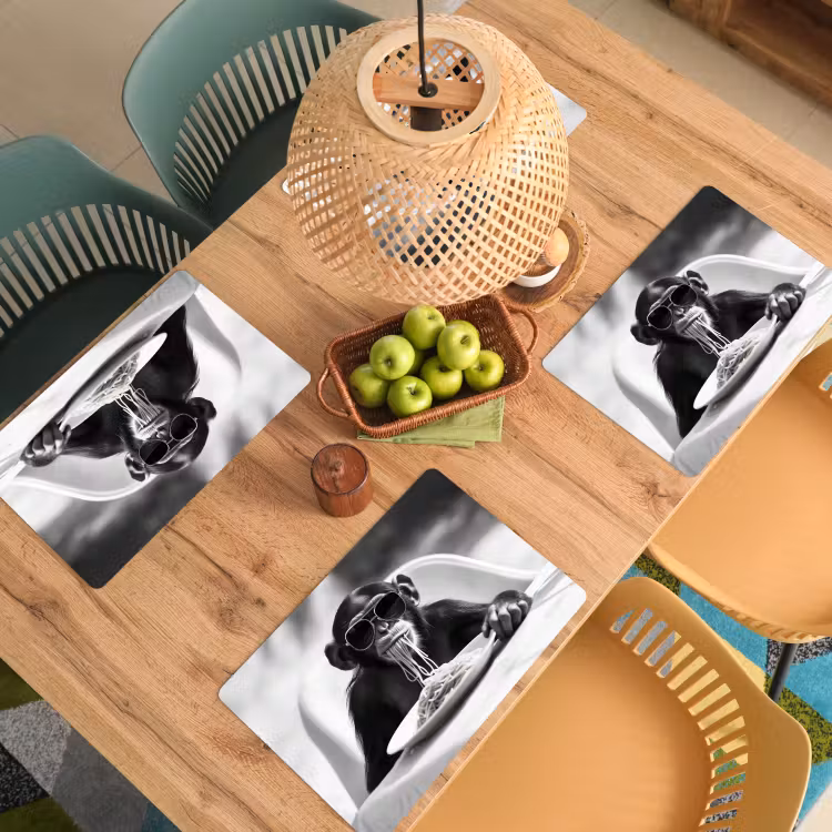 Tischset - Affe - Spaghetti - Sonnenbrille - Schwarz und weiß - Cool - Tier - 6 Stück — 3