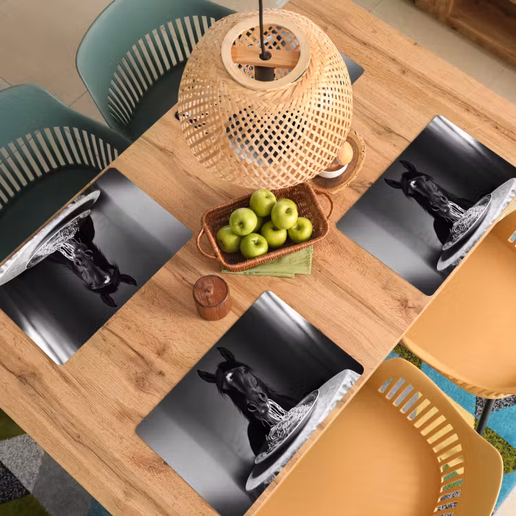 Tischset - Pferd - Teller - Pasta - Tischtuch - Schwarz und weiß - Tiere - 6 Stück — 3