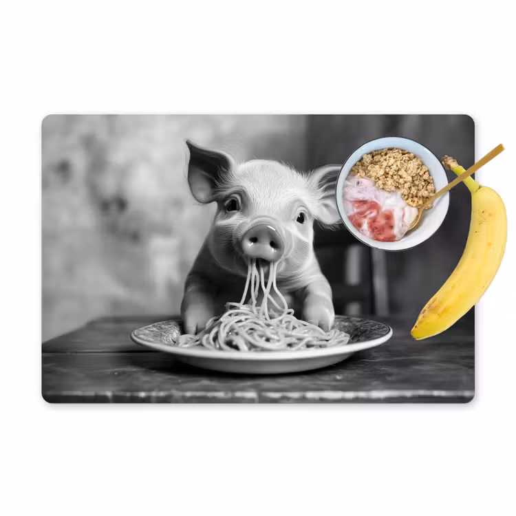 Tischset - Schwein - Niedlich - Spaghetti - Schwarz und weiß - Tier - 6 Stück — 1