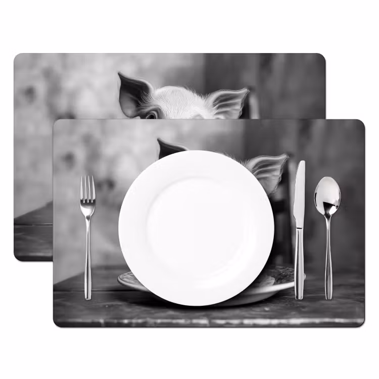 Tischset - Schwein - Niedlich - Spaghetti - Schwarz und weiß - Tier - 6 Stück — 2
