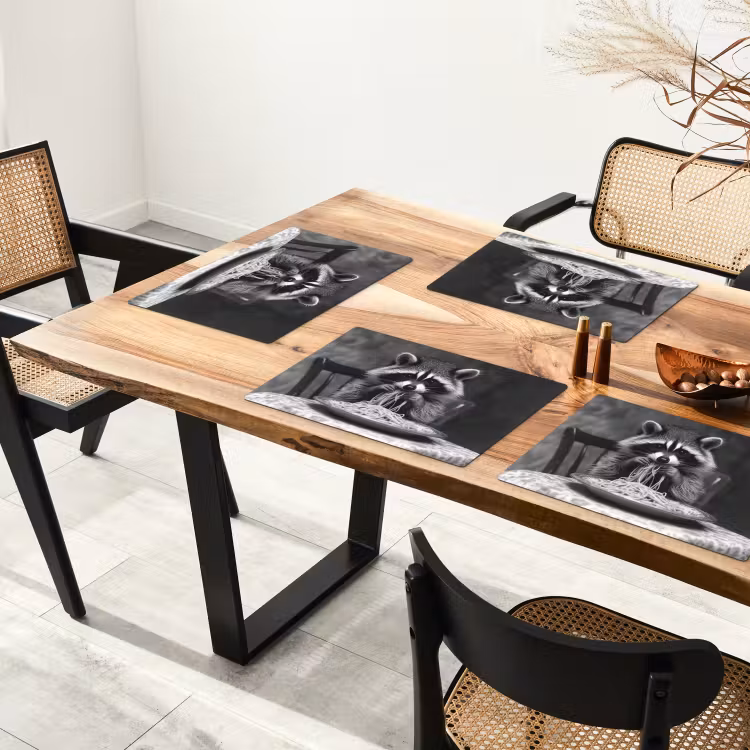 Tischset - Waschbär - Niedlich - Pasta - Tischtuch - Schwarz - Weiß - 6 Stück — 4