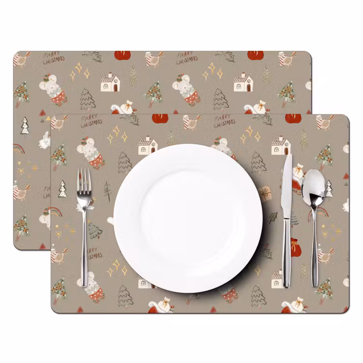 Tischset - Weihnachten - Muster - Weihnachtsbaum - Tiere - Feiertage - 6 Stück — 2