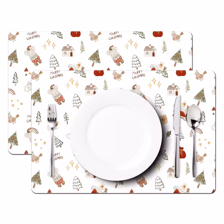 Tischset - Weihnachten - Muster - Weihnachtsbäume - Urlaub - Weiß - 6 Stück — 2