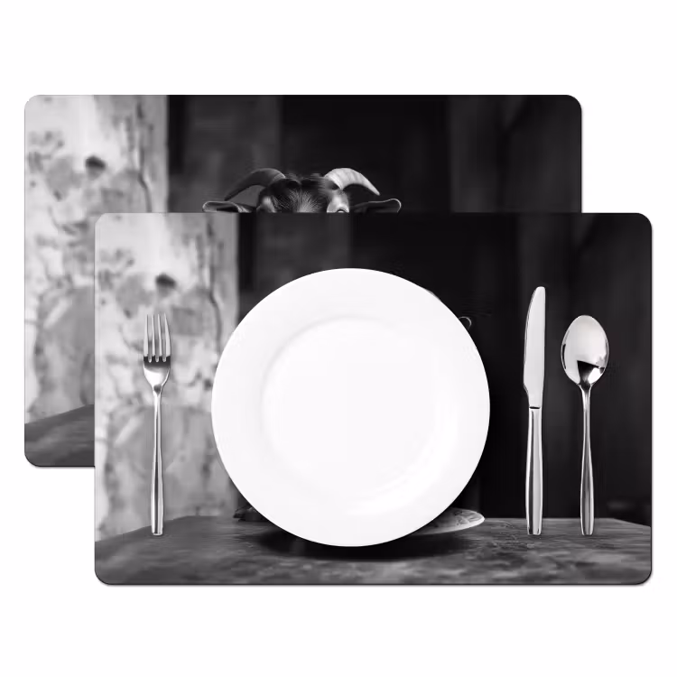 Tischset - Ziege - Teller - Spaghetti - Schwarz und weiß - 6 Stück — 2