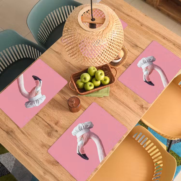 Tischset - Flamingo - Rosa - Kochmütze - Vogel — 3