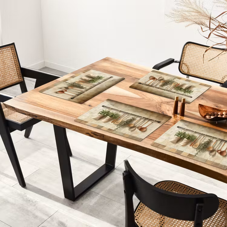 Tischset - Holz - Küchengeräte - Stilleben - Kacheln - 6 Stück — 4
