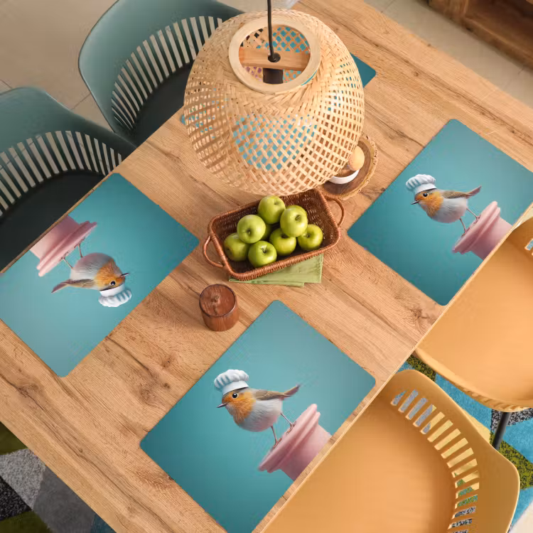 Tischset - Rotkehlchen - Vogel - Kochmütze - Sockel — 3