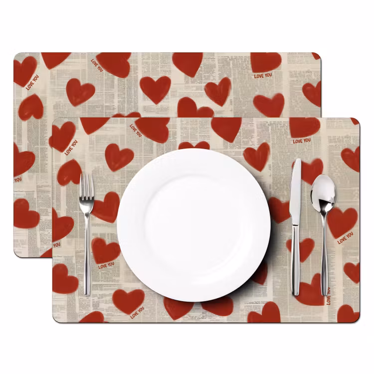Tischset - Herzen - Zeitung - Loveyou - 6 Stück — 2