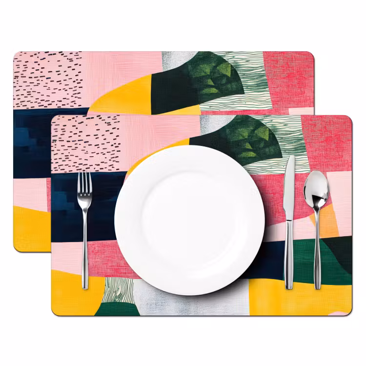 Tischset - Abstrakt - Rosa - Formen - Gelb - 6 Stück — 2
