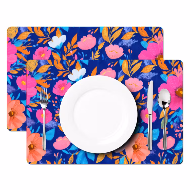 Tischset - Blumen - Blau - Rosa - 6 Stück — 2
