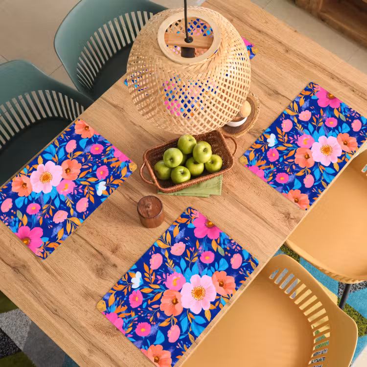 Tischset - Blumen - Blau - Rosa - 6 Stück — 3