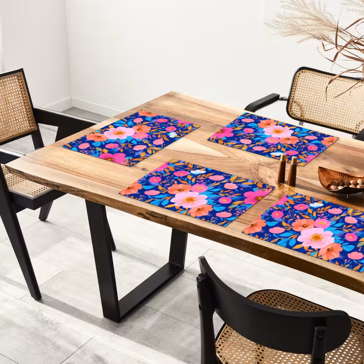 Tischset - Blumen - Blau - Rosa - 6 Stück — 4
