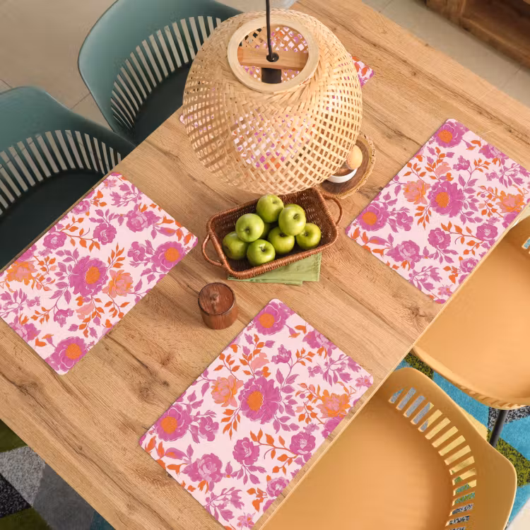 Tischset - Florales Muster - Rosa - Orange - Blumen - 6 Stück — 3