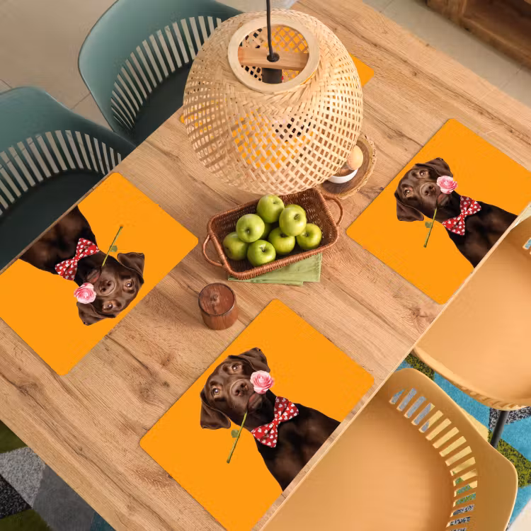 Tischset - Hund - Orange - Rose - Valentinstag - 6 Stück — 3