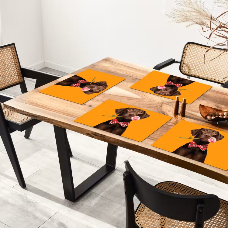 Tischset - Hund - Orange - Rose - Valentinstag - 6 Stück — 4