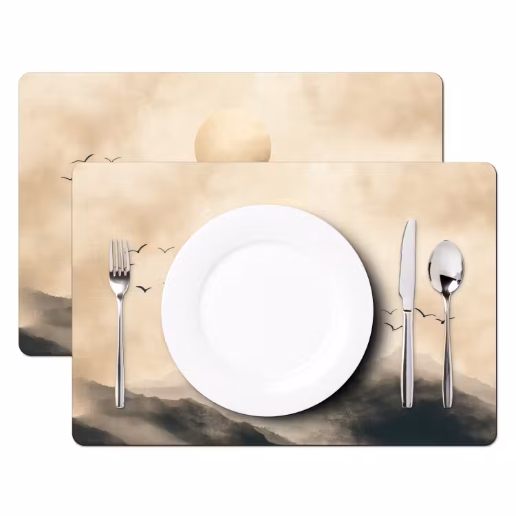 Tischset - 6 Stück - Landschaft - Japandi - Vogel - 6 Stück — 2