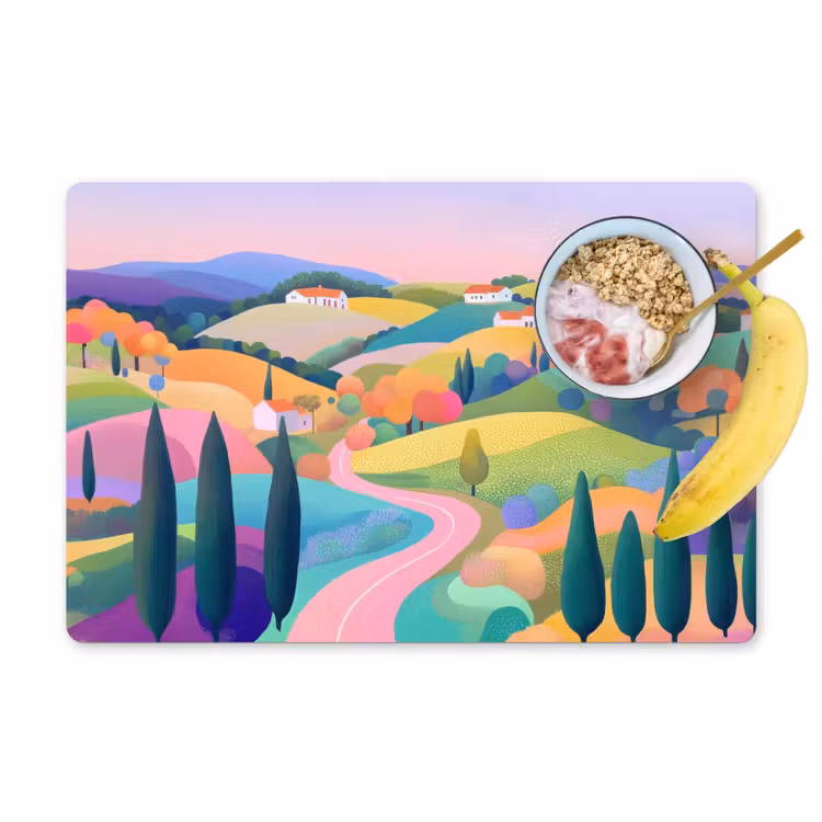 Tischset - Landschaft - Lila - Pastell - Häuser - 6 Stück — 1