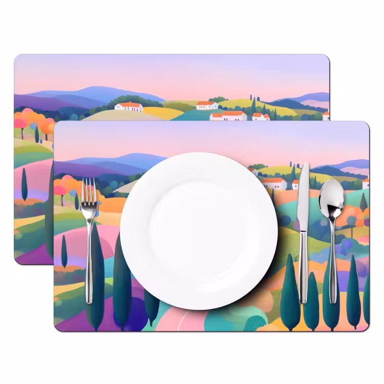 Tischset - Landschaft - Lila - Pastell - Häuser - 6 Stück — 2